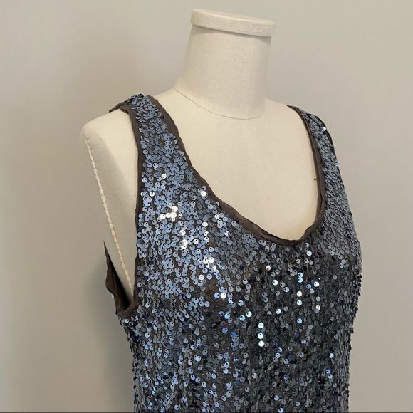 Aritzia Talula Silver Grey Sequin Tank Top Low Back - Picture 4 of 11